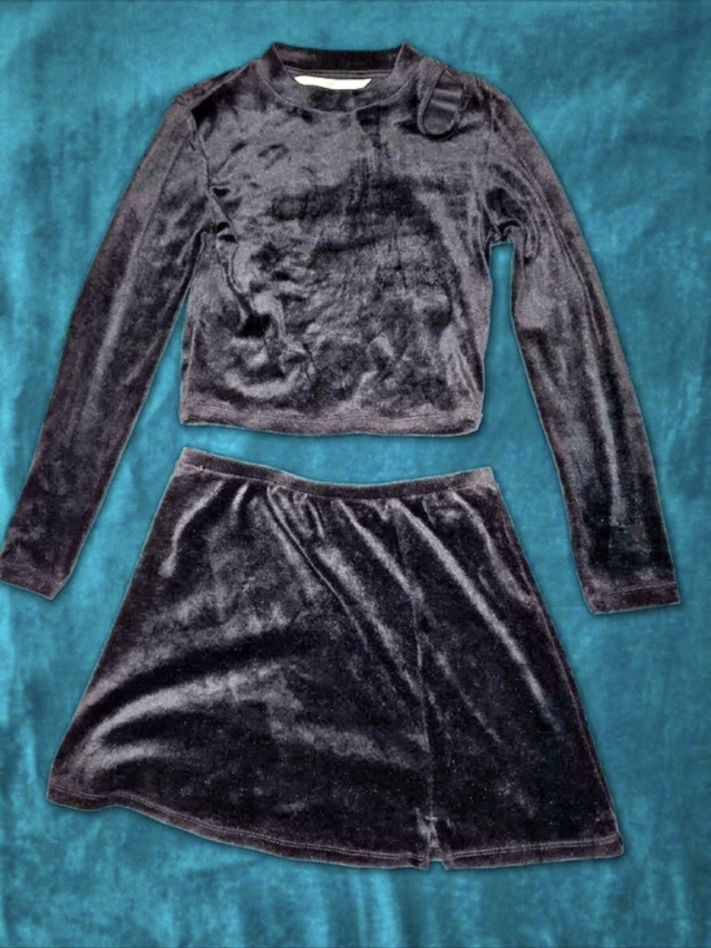H&M Velvet-Look Skirt Set in Black Size 8/10